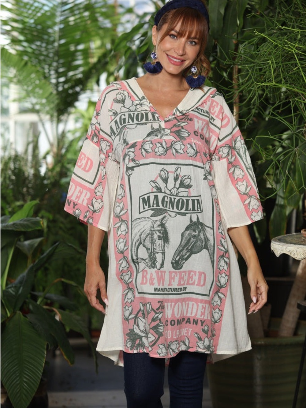 🐴 NWOT | COTTON | Feed Sack Magnolia Graphic Tunic/Dress | OS